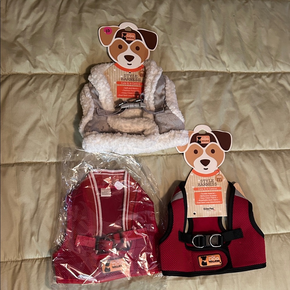 3 Red and Gray Dog Harnesses